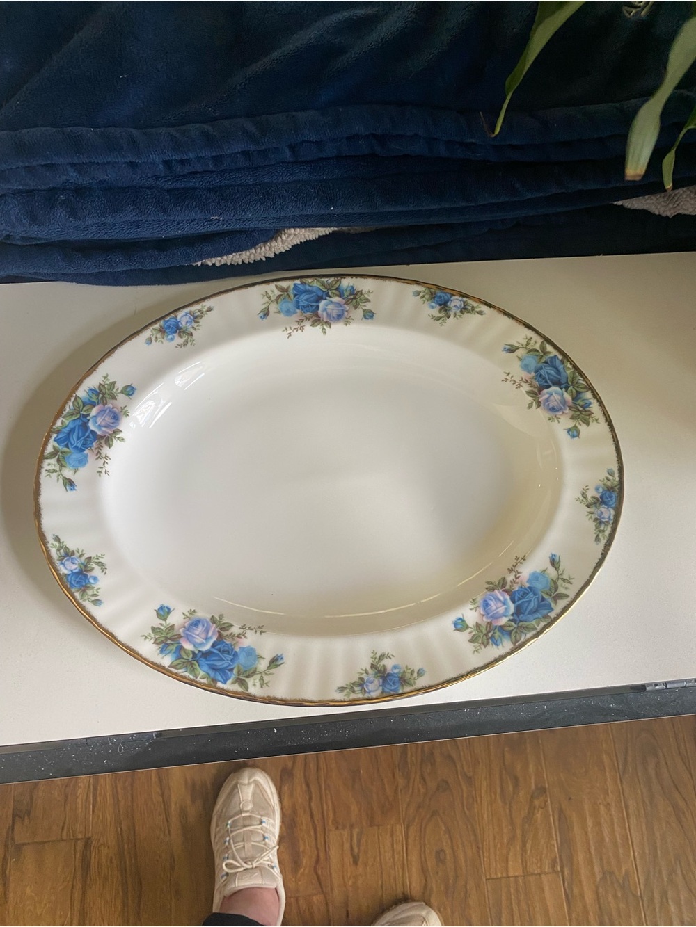 Royal Albert Blue Rose Porcelain Platter with Gold Trim